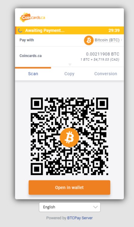 XMR BTCPay Invoice