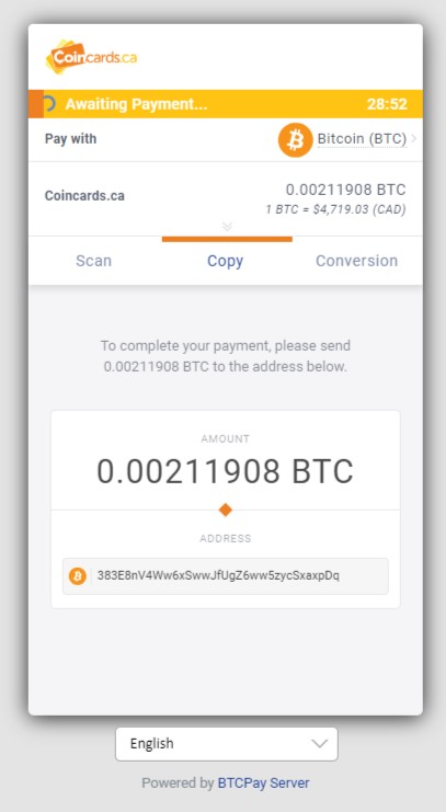 XMR BTCPay Copy Details